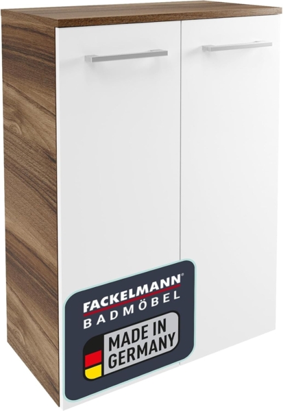 Fackelmann VERONA Doppel Midischrank mit Schublade 60 cm, Braun Dunkel/Weiß Hochglanz