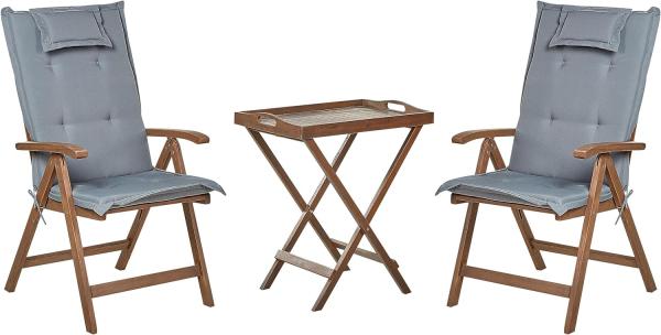 Bistro Set mit Kissen AMANTEA Holz Grau