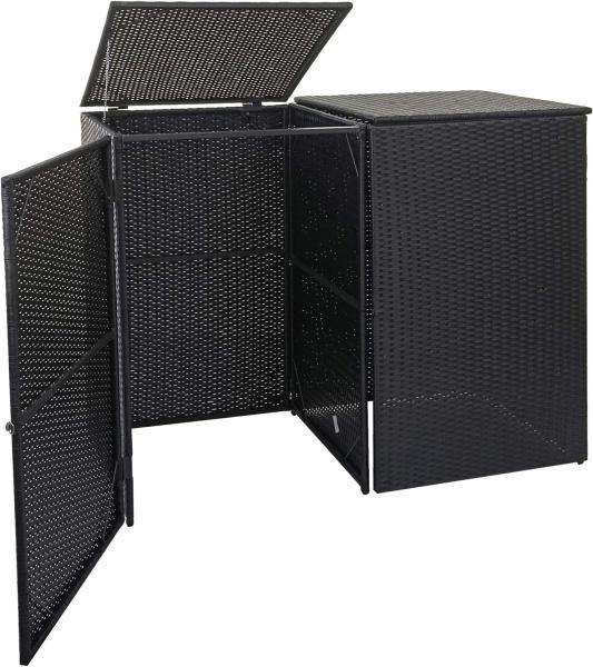 2er-Mülltonnenverkleidung HWC-E25, Mülltonnenbox Mülltonnenabdeckung, Poly-Rattan 2x120l ~ schwarz