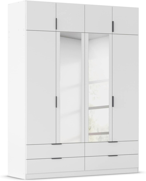 Rauch Möbel Lagoa, Kleiderschrank, Garderobe für Schlafzimmer, Kinderzimmer, Jugendzimmer 8-türig, mit Spiegel, 4 Schubladen, Farbe Weiß, Breite 181