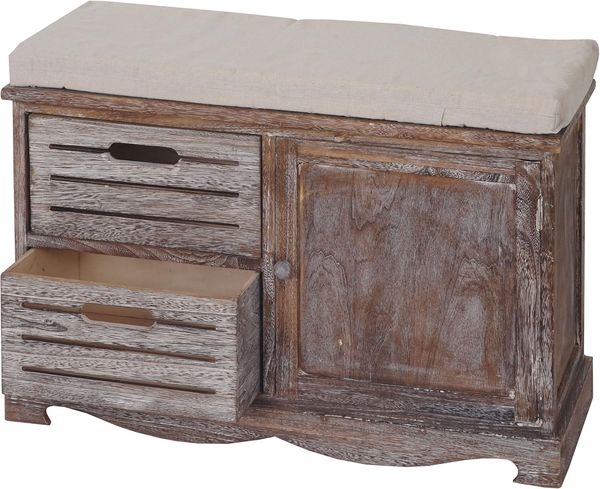 Sitzbank HWC-J22, Bank Kommode, Shabby-Look Vintage MVG-zertifiziert 49x71x32cm braun