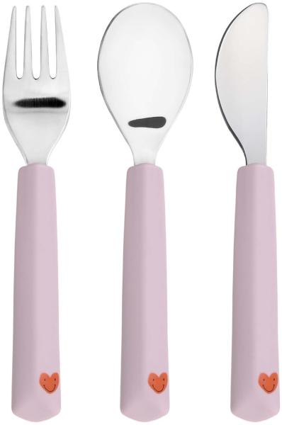 LÄSSIG Kinderbesteck Set 3-teilig Gabel, Löffel, Messer Edelstahl Silikongriff/Cutlery with Silicone Handle Happy Rascals Heart