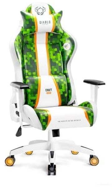 Diablo Chairs X-One 2.0 Craft Edition Kleiner Gaming-Drehstuhl ergonomischer Schreibtischstuhl mit Lendenkissen und Kopfstütze Rückenlehnenverstellung aus Öko-Leder 64 x 33 x 120 cm Grün-Weiß