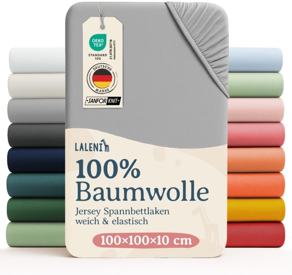 Laleni 2er-Set Jersey Spannbettlaken Laufgitter quadratisch 100x100 cm - Oeko-Tex Zertifiziert, 100% Baumwolle, atmungsaktives Spannbetttuch für Baby, 135 g/m², Moonlight Grey - grau