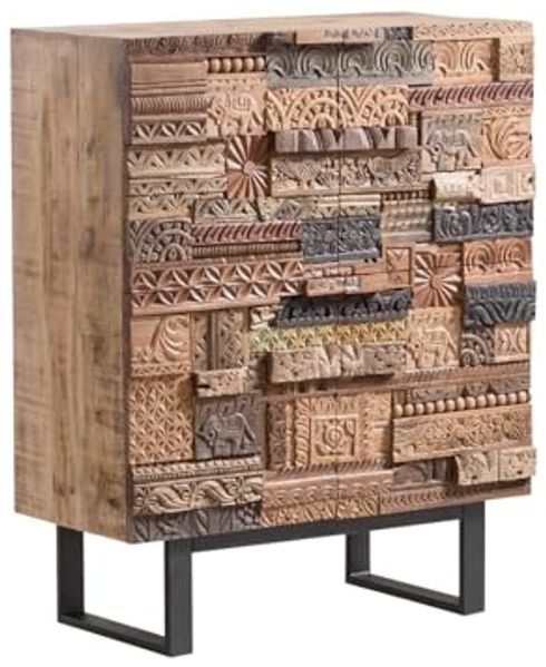 Highboard Greenland massivum Mango Massivholz braun 100x128x45 cm rustikal Boho-Stil Wohnzimmer-Kommode Anrichte Unikat recycelt