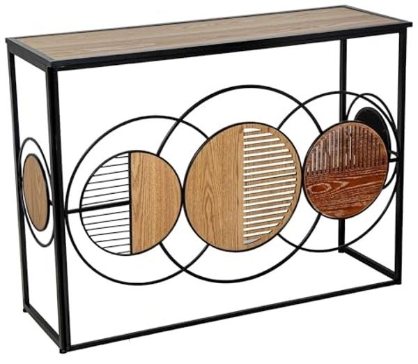 DRW Konsolentisch für den Eingangsbereich, aus Metall und Holz, mit Kreisen in Braun und Schwarz, 37 x 108 x 80 cm