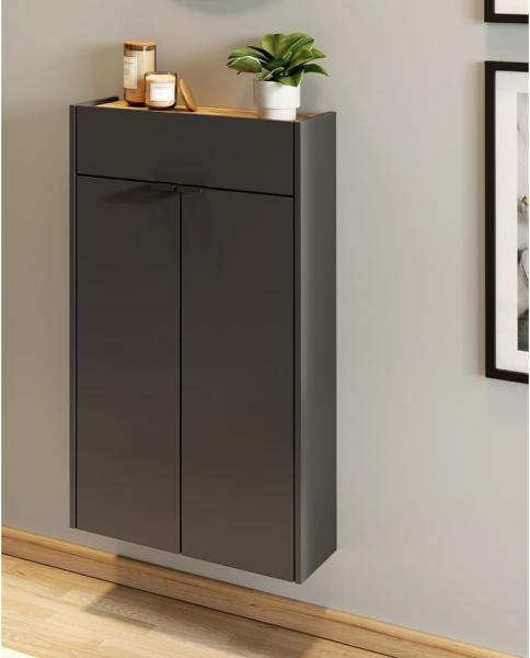 Lomadox Schuhschrank ABERDEEN-01 graphit mit Eiche Nb, ideal für schmale Flure, 56/97/22 cm