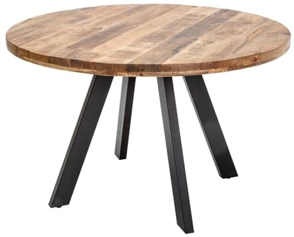 invicta INTERIOR Massiver Esstisch Iron Craft 120cm rund Natur Mangoholz Tisch Bistrotisch Küchentisch Holztisch