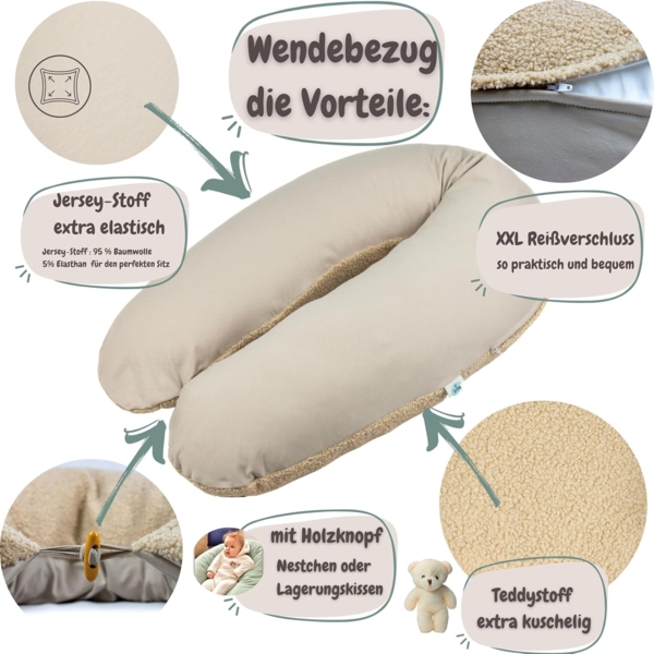 sei Design Stillkissenbezug 100% Baumwolle passend für Stillkissen XXL, Bezug für Schwangerschaftskissen, Seitenschläferkissen 190x30 cm, mit Reißverschluss, waschbar und Schadstoffgeprüft Bild 2