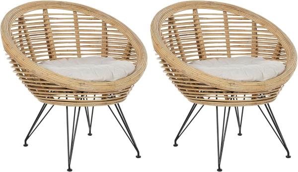 Set mit 2 Stühlen und Sitzkissen MARATEA Rattan Natürlich