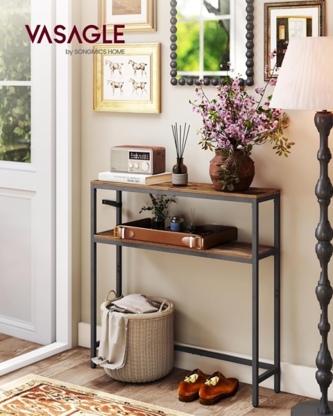 Vasagle Konsolentisch, schmaler Sofatisch mit 2 Ablagen, 20 x 80 x 80 cm, Flurtisch, 2 Ebenen, für Flur, Wohnzimmer, Schlafzimmer, vintagebraun-tintenschwarz LNTDE130K01 Bild 2