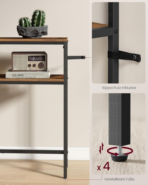 Vasagle Konsolentisch, schmaler Sofatisch mit 2 Ablagen, 20 x 80 x 80 cm, Flurtisch, 2 Ebenen, für Flur, Wohnzimmer, Schlafzimmer, vintagebraun-tintenschwarz LNTDE130K01 Bild 5