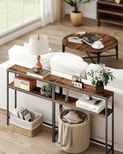 Vasagle Konsolentisch, schmaler Sofatisch mit 2 Ablagen, 20 x 80 x 80 cm, Flurtisch, 2 Ebenen, für Flur, Wohnzimmer, Schlafzimmer, vintagebraun-tintenschwarz LNTDE130K01 Bild 6