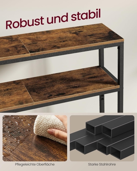 Vasagle Konsolentisch, schmaler Sofatisch mit 2 Ablagen, 20 x 80 x 80 cm, Flurtisch, 2 Ebenen, für Flur, Wohnzimmer, Schlafzimmer, vintagebraun-tintenschwarz LNTDE130K01 Bild 4
