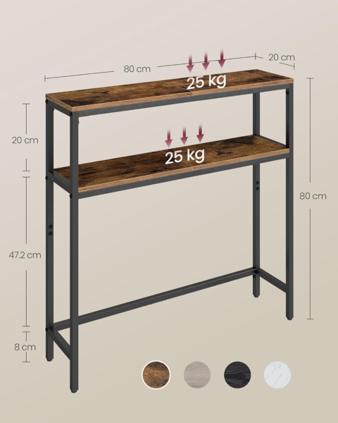 Vasagle Konsolentisch, schmaler Sofatisch mit 2 Ablagen, 20 x 80 x 80 cm, Flurtisch, 2 Ebenen, für Flur, Wohnzimmer, Schlafzimmer, vintagebraun-tintenschwarz LNTDE130K01 Bild 3