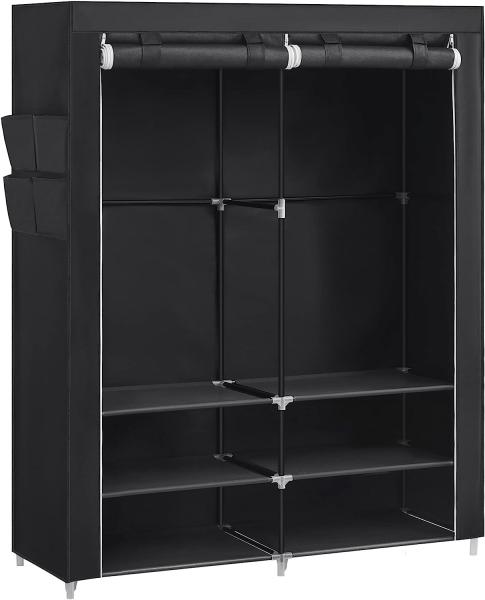 Songmics Stoffschrank, Kleiderschrank, 45 x 127 x 176 cm, 2 Hängefächer, mit Ablagen, 4 Seitentaschen, viel Platz, für Schlafzimmer, Wohnzimmer, schwarz RYG008B02