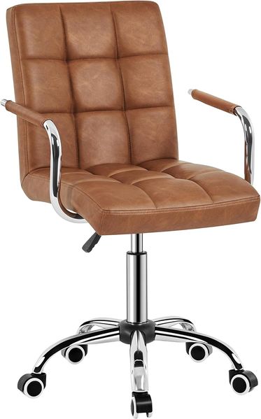 Yaheetech Bürostuhl ergonomischer Schreibtischstuhl Drehstuhl Drehocker Arbeitshocker mit abnehmbare Armlehnen Computerstuhl höhenverstellbar aus Kunstleder Retro-Brown