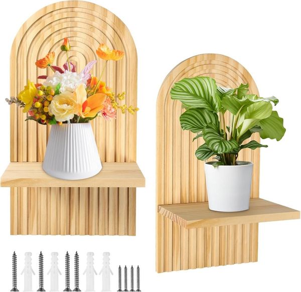 Holz Lichter Wandregal Schweberegal, Küchenregal, Pflanzenregal Boho Holz Wanddeko, 2-tlg, langlebig, stabiles Design, einfache Montage