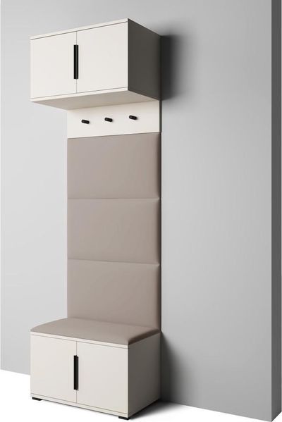 Garderoben-Set Napoli Version 5: Schuhschrank mit Polsterpaneelen, Hängeschrank für Flur und Eingangsbereich (Cashmere/Trinity 03), 225 x 40 x 70 cm