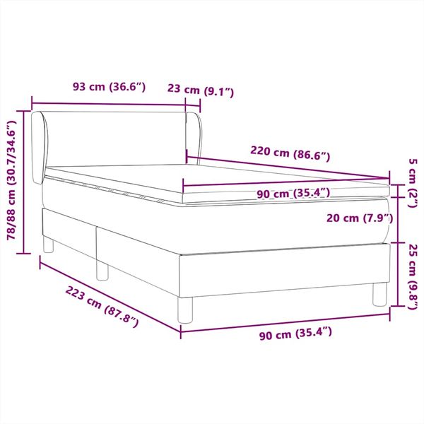 vidaXL Boxspringbett mit Matratze Dunkelgrau 90x220 cm Samt 3317386 Bild 12