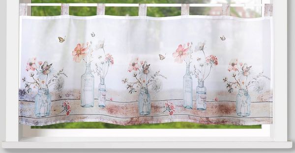 Weckbrodt Scheibengardine Alva (1 St), Schlaufen, halbtransparent, Voile, Bistro, Voile, bedruckt, floral, HxB 45x120cm, Gardine, Store