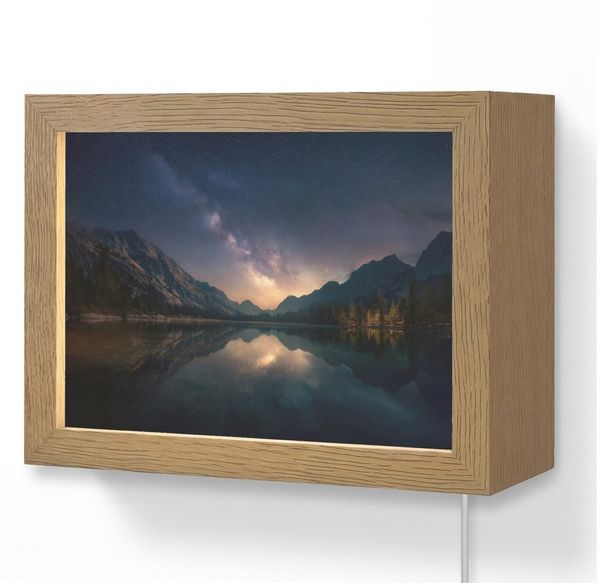 OnlyWow Wandleuchte Lightbox Kristallklarer See - Bergen, Dimmbar, Farbwechsel, LED, Warmweiß, Kaltweiß, Neutralweiß Einstellbar, Wandlampe Innen, Dimmbar, mit Kabel, LED, Modern, Flur