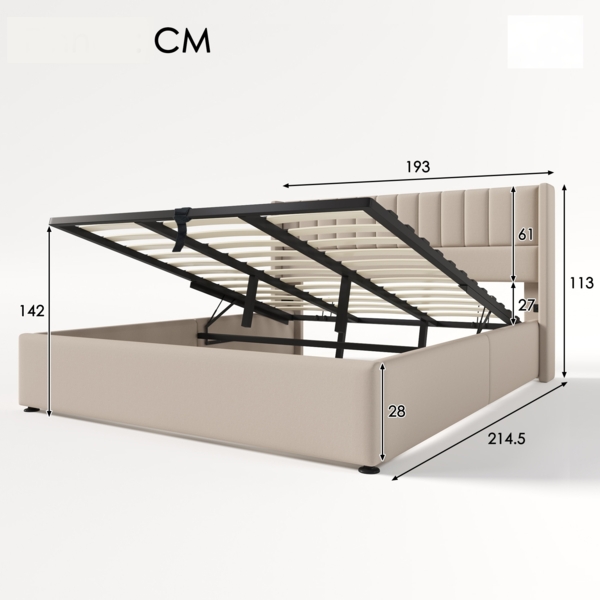 Merax Polsterbett aus Leinen mit Lattenrost & Hydraulische Stauraum, Beige, 180x200 Bild 2