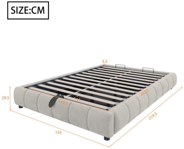 Furnishings Home Polsterbett Futonbett Stauraumbett Doppelbett (1-tlg, Hydraulisch anhebbarer Bettstauraum), Multifunktionsbett, Mit LED-Beleuchtung, Lattenrost, Samt, 140x200 cm Bild 2