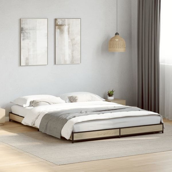 vidaXL Bettgestell Sonoma-Eiche 120x200 cm Holzwerkstoff und Metall 845152