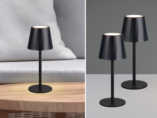2er SET Akku LED Tischlampen kabellos für Innen & Außen, Schwarz - 21cm klein