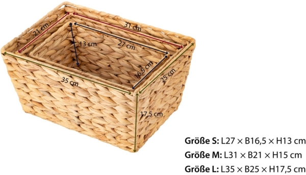 ECHTWERK Aufbewahrungskorb Rechteckiger Flechtkorb (Set, 3 St), aus Wasserhyazinthe, handgeflochten Bild 3