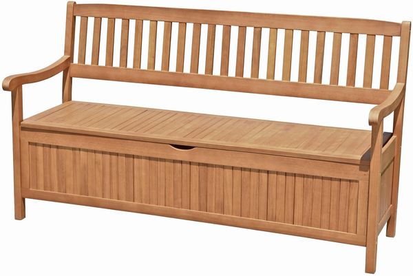 Gartenbank TALLIN 3-Sitzer mit Staufach - 157cm Breit, Eukalyptus, Natur | Terrassenbank Wetterfest Sitzbank Outdoor Bank