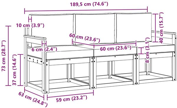 vidaXL Outdoor-Sofagarnitur 3 pcs Weiß und Hellgrau 189,5 x 63 x 73 cm 3387165 Bild 6
