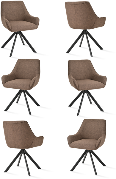 GOEURVANT 1178 Esszimmerstühle 6er-Set, 360° Drehbar, Webstoff - Mokkabraun