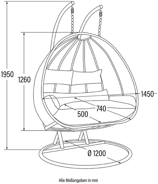 HOME DELUXE 'TWIN' Hängesessel für 2 Personen, Polyrattan, Schwarz, mit Regenabdeckung Bild 11