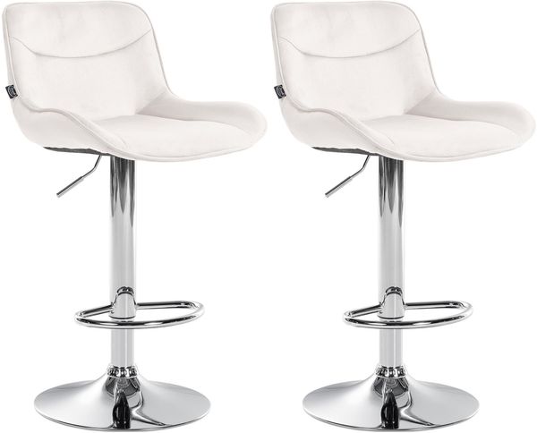 Barhocker 2er Set TAMPA - Creme, Samt, Chrom Barhocker mit Lehne Barstuhl Tresenhocker Tresenstuhl Kneipenhocker Kneipenstuhl
