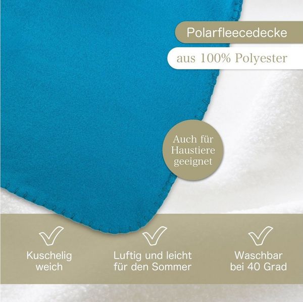 Wohndecke Polar-Fleece mit Antipilling, ca. 420g, 130x160 cm, KiGATEX, Ziersticheinfassung