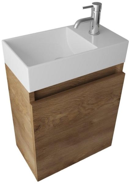 Alpenberger Badmöbel-Set Gäste WC Waschbecken mit Unterschrank - Badschrank Hängend, (2-tlg. Waschtisch Set Eiche, Waschbeckenunterschrank mit Softclose), Waschplätze für Kleine Bäder - Badschrank Hängend und Vormontiert