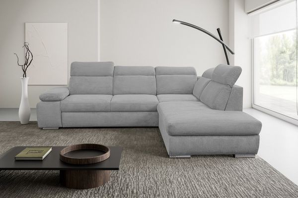 WERK2 Ecksofa Alicante Cord, inkl. Bettfunktion & Bettkasten, Breite 280cm, L-Form, Schlafsofa mit Bettkasten & verstellbaren Kopfstützen.