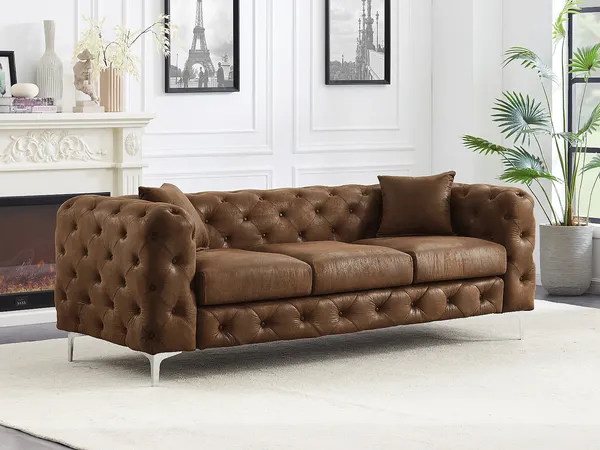 Vente-unique - EDWINA Sofa StoffStoff Braun - B 91 cm x H 76 cm x L 220 cm