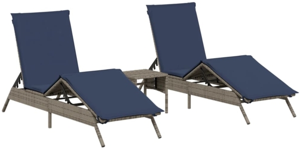 vidaXL Sonnenliegen 2 Stk. mit Tisch Grau Poly Rattan 4002716