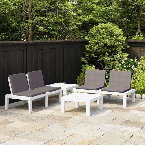 vidaXL 4-tlg. Garten-Lounge-Set mit Auflagen Kunststoff Weiß 3059831