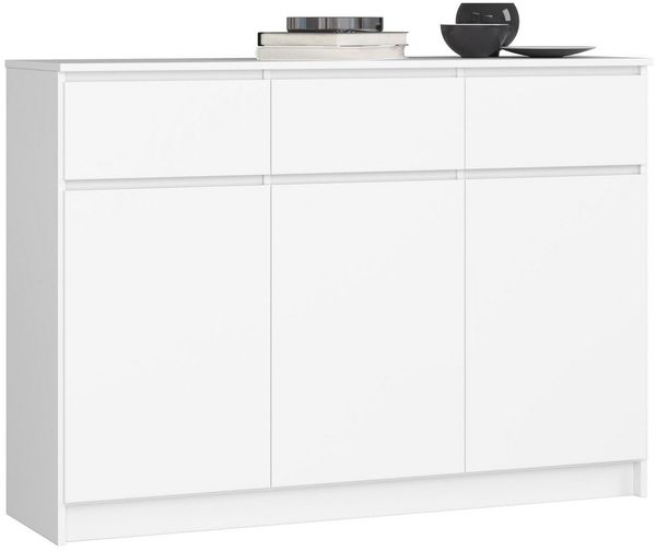 Raumhirsch Furniture Kommode mit 3 Schubladen, drei Schranktüren, 138 cm breit Holz Schrank, Highboard / Kommode 138 cm, Sideboard Organizer für jeden Raum