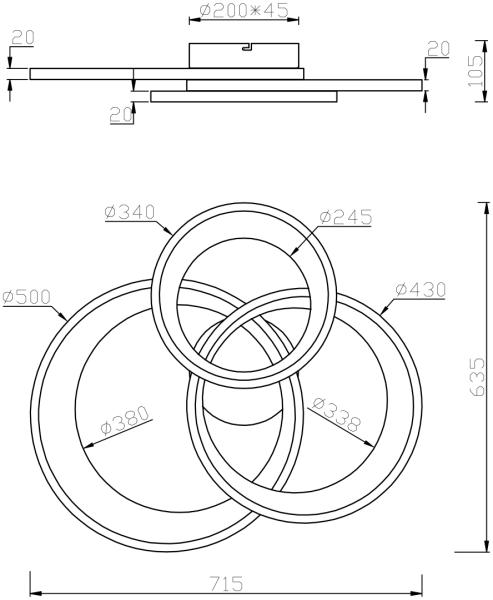LED Deckenleuchte GRANADA mit drei Ringen in Chrom, dimmbar, Breite 71cm Bild 7