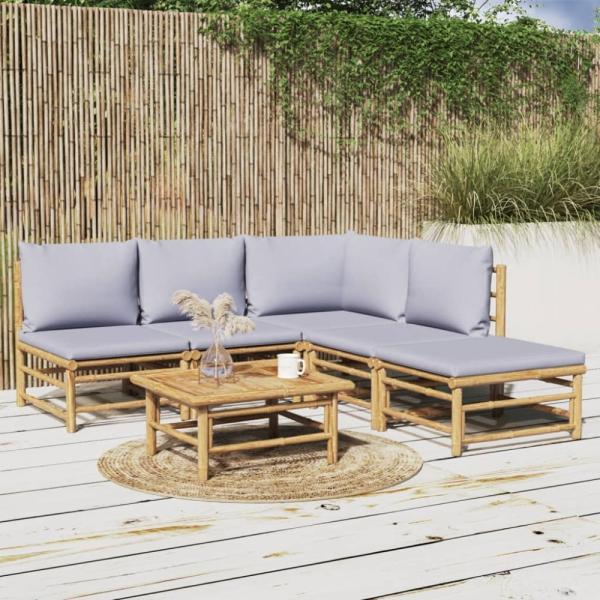 vidaXL 6-tlg. Garten-Lounge-Set mit Hellgrauen Kissen Bambus 3155103