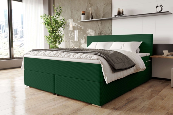 99rooms 'Phönix' Boxspringbett, Dunkelgrün, 160x200 cm, Cordstoff POSO