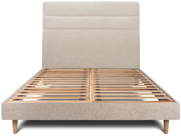 Bett mit Kopfteil – Korbgeflecht-Canvas-Stoff - 135 x 190 cm