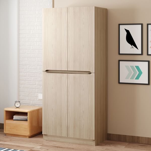 Kleiderschrank 70x40x170 cm, Doppeltür mit großem Staufach, Natural Wood,Naturholz