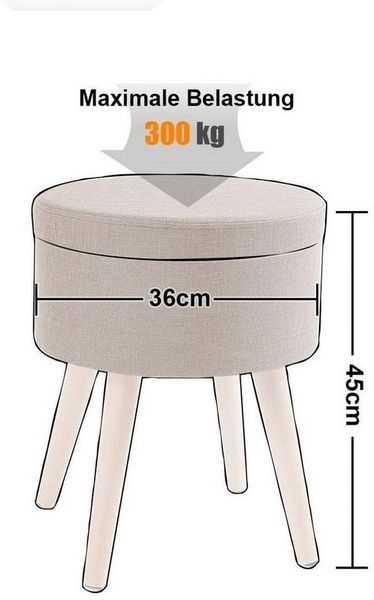 Zedelmaier Hocker Sitzhocker mit Ablage, Sitztruhe, Spielzeugtruhe, Fußhocker,rund (ZD3645), Gepolsterte Sitzfläche aus Leinen und Massivholz mit Wendedeckel Bild 2