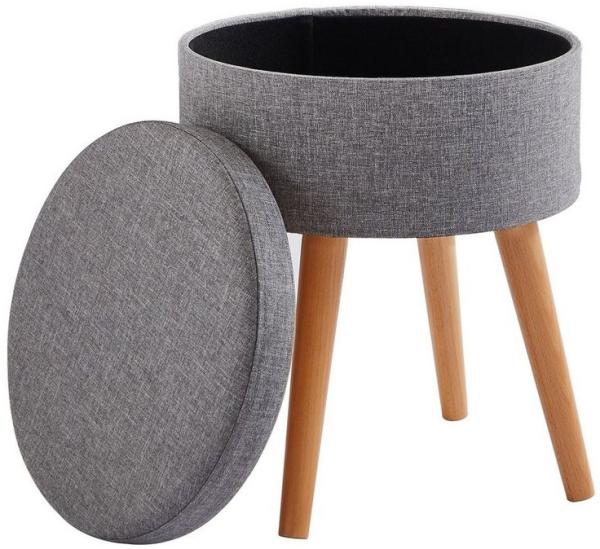 Zedelmaier Hocker Sitzhocker mit Ablage, Sitztruhe, Spielzeugtruhe, Fußhocker,rund (ZD3645), Gepolsterte Sitzfläche aus Leinen und Massivholz mit Wendedeckel